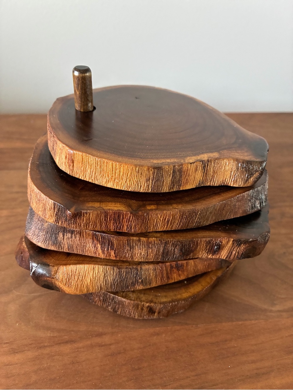 Rustic Live Edge Wood Coaster Set of 4 | Natural Raw Edge Wooden Drink Coasters - Picture 2 of 11